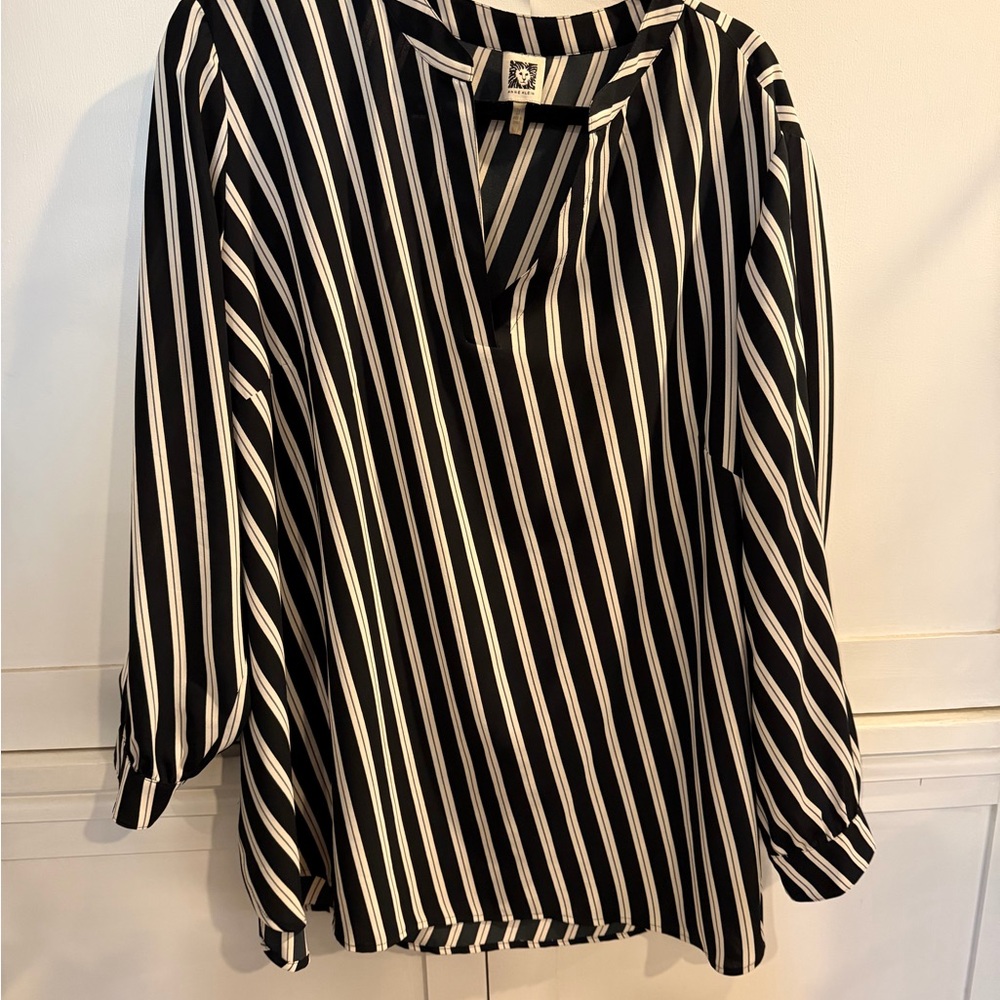Anne Klein Black and White Striped Blouse